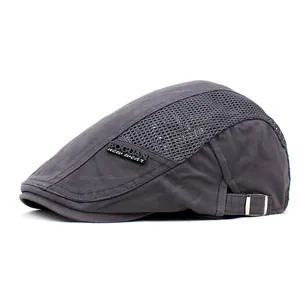 Men's dark gray breathable mesh patch beret with side logo and adjustable strap