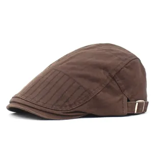 Men Cotton Retro Flat Cap Adjustable Vintage Ivy Hat Casual Outdoor Sun Protection Embroidery Cabbie Driving Fashion Beret