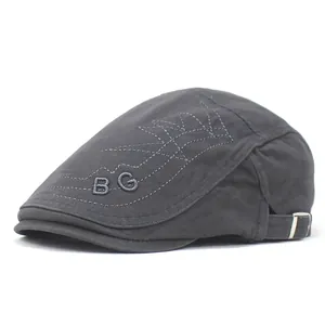 Vintage Cotton Ivy Cap Men Women Adjustable BG Embroidered Flat Cap Breathable Casual Beret British Style Driving Hat Summer Cap