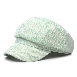 Women Retro Tweed Baker Boy Hat Korean Style Octagonal Newsboy Cap Vintage Cotton Polyester Blend Painter Hat Casual