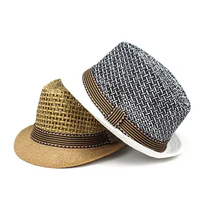 Sombrero de jazz transpirable para hombre con estilos de paja natural y fedora gris oscuro