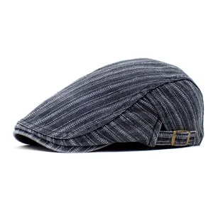 Classic pinstripe cotton denim ivy cap in dark grey with adjustable side metal buckle