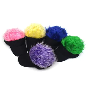 Funny visor hat with colorful fluffy wig hair for parties and outdoor golf sports