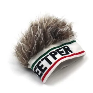 Funny hip hop beanie with brown faux hair wig and GETPER lettered striped headband
