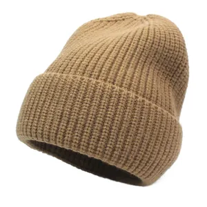 Unisex Cashmere Knit Beanie Winter Warm Ribbed Cuffed Hat Solid Color Simple Skull Cap For Daily Outdoor Fashion Accessory