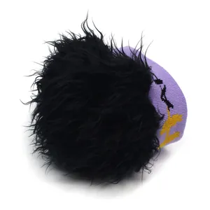 Creative purple knit headband with long black faux fur hair wig for party costumes