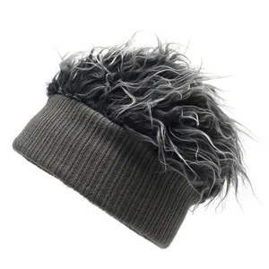 Bonnet en tricot côtelé avec perruque, chapeau hip-hop stylé pour hommes et femmes