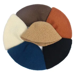 Plush lamb wool bucket hats for women in six colors including khaki and chocolate