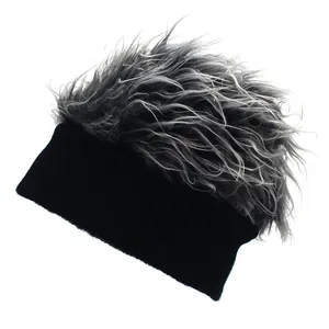Bonnet en tricot noir avec perruque grise argentée pour un style hip-hop et cosplay