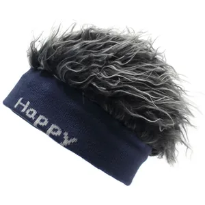 Bandeau tricoté Happy avec perruque grise bouclée pour la chaleur hivernale