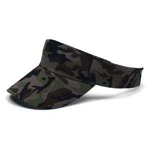 Canvas camouflage open top visor sun hat with breathable forest camo pattern for sports