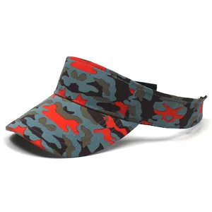 Breathable camouflage sun visor hat for outdoor sports with vibrant orange and blue patterns