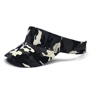 Breathable camo canvas sun visor hat for outdoor sports with gray and white camouflage pattern