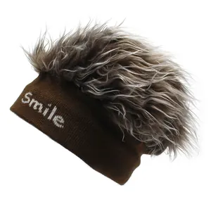 Originelle Perücke Beanie Mütze Mit Smile Stickerei Streetwear Hip Hop Strickmütze Ohne Krempe Für Herren Damen Party