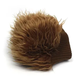 Bonnet tricoté hip hop pour hommes avec haut en fausse fourrure hirsute marron