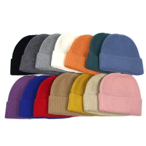 Solid color cotton cashmere ribbed knit beanies in 13 colors for winter warmth