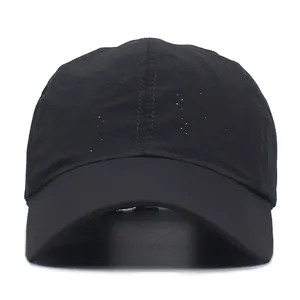Detail of breathable mesh fabric on a black quick-dry baseball cap for men