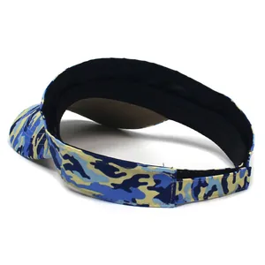 Rear view of camouflage visor hat with adjustable strap and breathable open top design