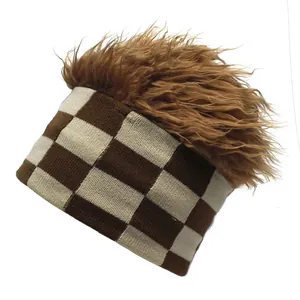 Diadema de punto de tablero con pelo sintético marrón para estilo hip-hop moderno