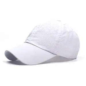 Men's white breathable quick-dry mesh baseball cap with adjustable strap for golf and sun protection