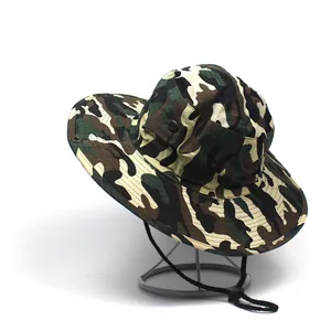 Cappello da pescatore mimetico outdoor con tesa larga e cinturino regolabile