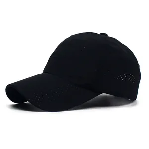 Men's breathable quick-dry black golf baseball cap with laser-cut ventilation holes