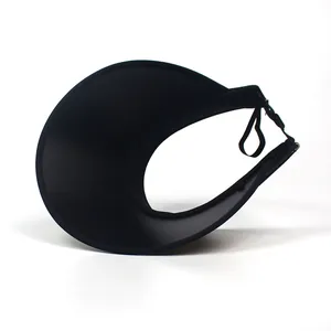 Detail of adjustable black foldable PVC sun visor hat with wide brim for women