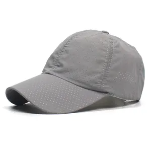 Men's grey breathable mesh golf cap with adjustable quick-dry fabric and laser-cut holes