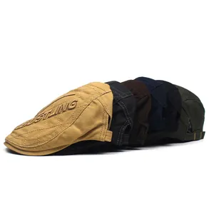 Detail of cotton flat caps with diamond stitching and adjustable metal buckles in five colors
