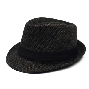 Classic dark brown woven fedora hat with black ribbon band and retro vintage style