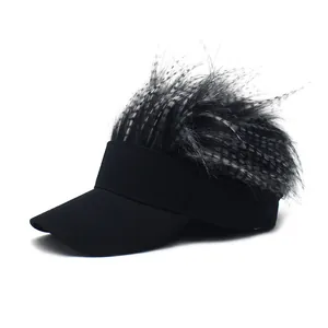 Funny Hip Hop Punk Visor Cap With Spiky Fake Hair Wig Adjustable Novelty Baseball Hat For Men Halloween Party Headwear