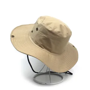 Men Outdoor Wide Brim Sun Hat Foldable Windproof Fishing Hiking Boonie Hat Breathable Solid Color Polyester Bucket Hat