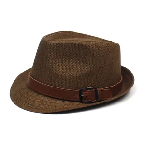 Classic Paper Straw Fedora Hat For Men Women Summer Breathable Sun Protection Beach Jazz Hat With Belt Buckle Vintage Fashion