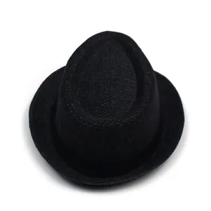 Top view of classic black straw fedora showing detailed weave texture and band