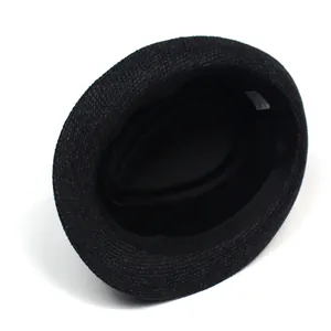 Classic black woven fedora hat for men featuring detailed wave texture and interior band