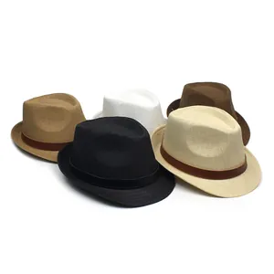Classic woven straw fedora hats for men in multiple colors with stylish leather bands