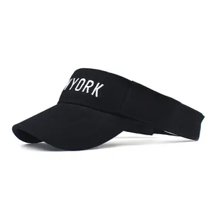 Outdoor black sun visor hat with white New York embroidery in breathable cotton twill
