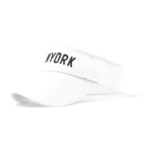 White sun visor hat with black NYORK embroidery and breathable open top design