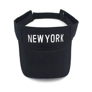 Outdoor black sun visor hat with white New York letter embroidery in breathable cotton