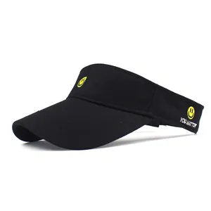 Adjustable black sun visor hat with yellow smiley face embroidery and You Matter text