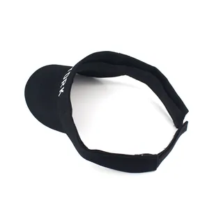 Close-up of adjustable velcro strap and YORK embroidery on black sun visor hat