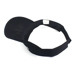 Detail showing the inner wash label and adjustable velcro strap of the black sun visor