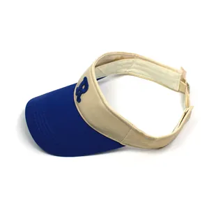 Detail of adjustable strap and letter R embroidery on cotton sun visor cap