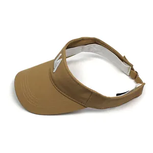Vue détaillée d'une visière en coton kaki avec logo brodé blanc et sangle réglable