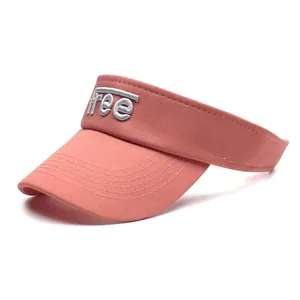 Pink cotton visor hat with white embroidered 'free' lettering for summer sun protection