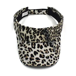 Women's leopard print open top sun hat with breathable polyester and curved visor