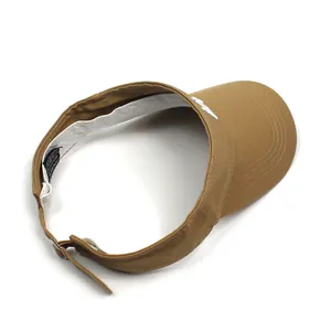 Détail de la visière pare-soleil en coton kaki avec logo brodé blanc et sangle réglable