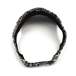 Detail of leopard print sun visor showing clear edge stitching and black inner fabric