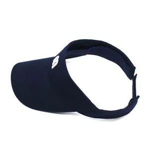 Dettaglio visiera in cotone blu navy con cinturino in velcro e lettera M ricamata
