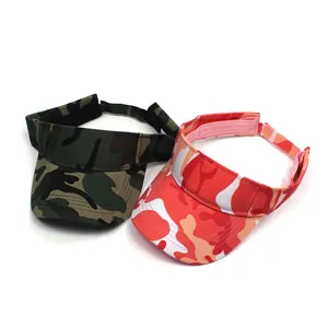 Detail of camouflage visor hats with adjustable velcro straps for outdoor sports and golf